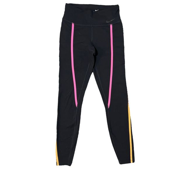 Nike Black Legendary Mid Rise Leggings w/ Neon Stripes Size XS Women - Picture 1 of 8
